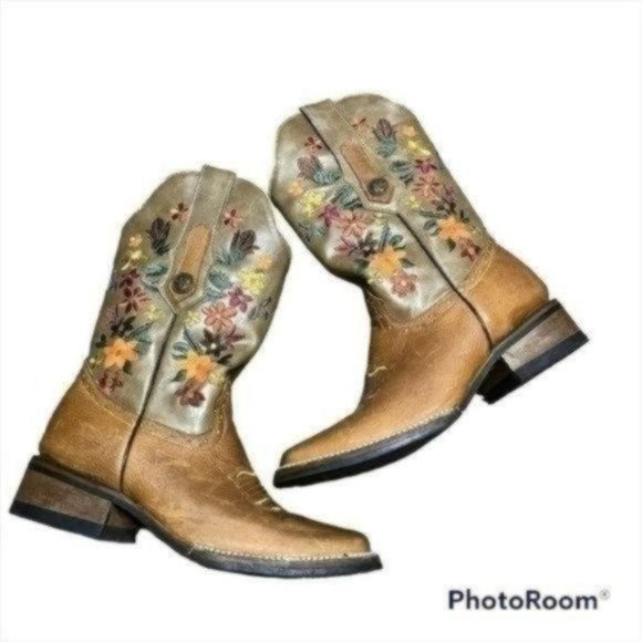Verthali Shoes - Verthali Cowboy Western Boot Womens Floral Embroidered Size 6.5 Square Toe